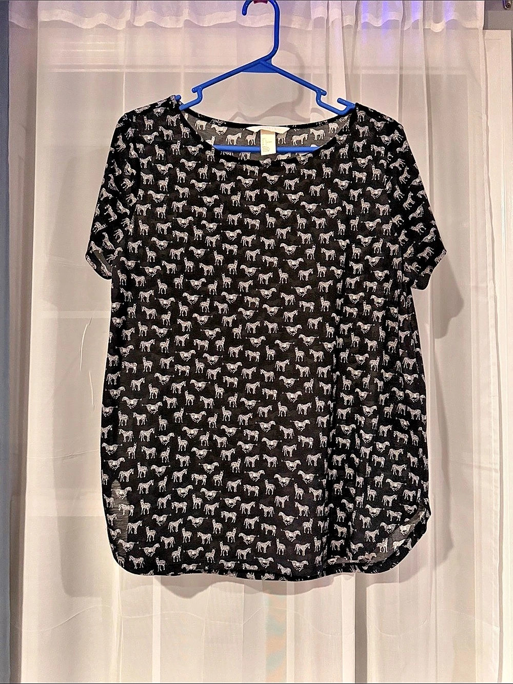 H&M Animal Print Blouse in Black & White